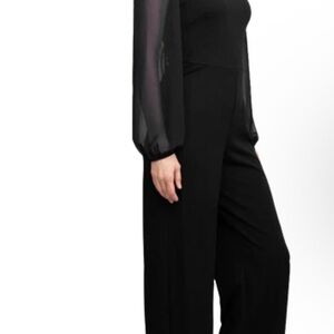 Connected Apparel Sheer Sleeve Black Jumpsuit
